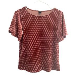 Ann Taylor | Mauve Polka Dot Velvet Top Flutter Sleeve